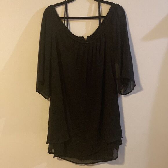 Purple Snow, Black Cold Shoulder Mini Dress, Braided Straps, Lined, Size M - Picture 8 of 8